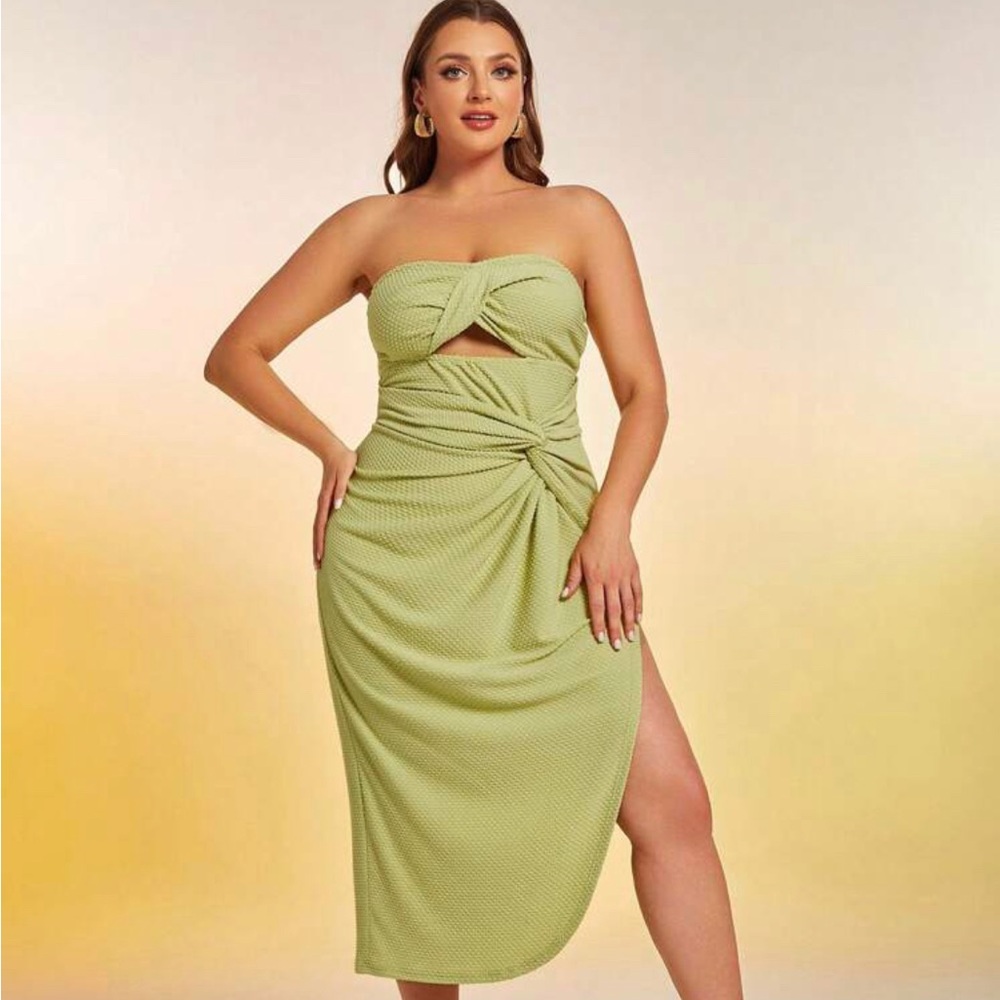 Twist Front Split Thigh Tube Dress